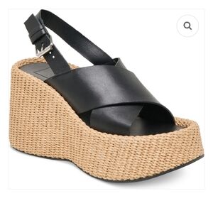 Dolce Vita Skylar Platform Espadrille Wedge Sandals 9.5 Black Crossband Spring